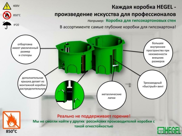 Лучшие подрозетники для монтажа в гипсокартон  HEGEL Россия